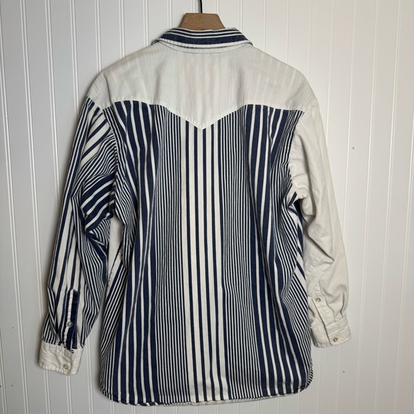 VTG Cowboy’s Only Navy and White Striped Pattern Button Down Shirt Men’s Size XL - Picture 6 of 12